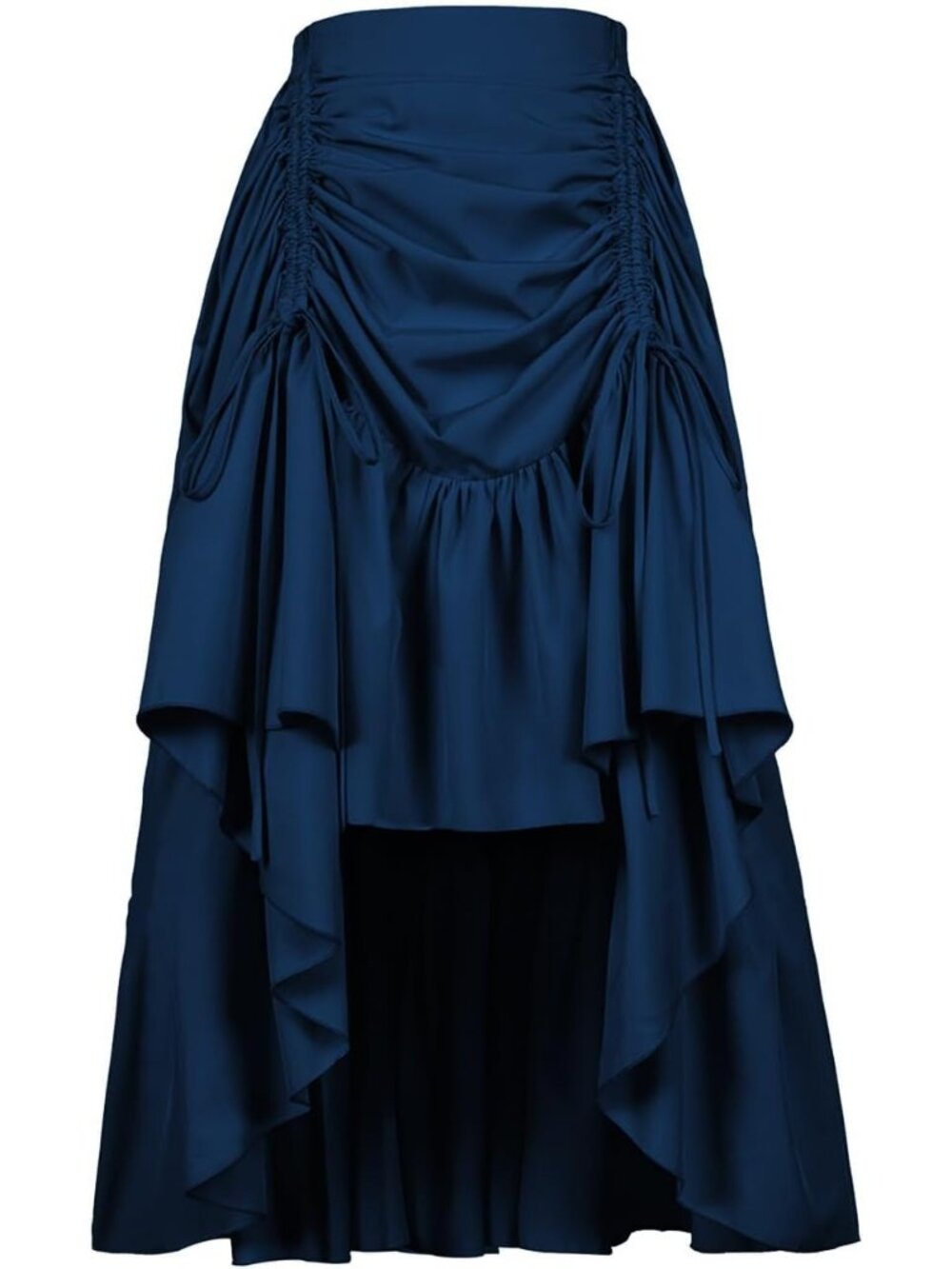 Women's Renaissance Steampunk High Low Victorian Ruched Blue Skirt